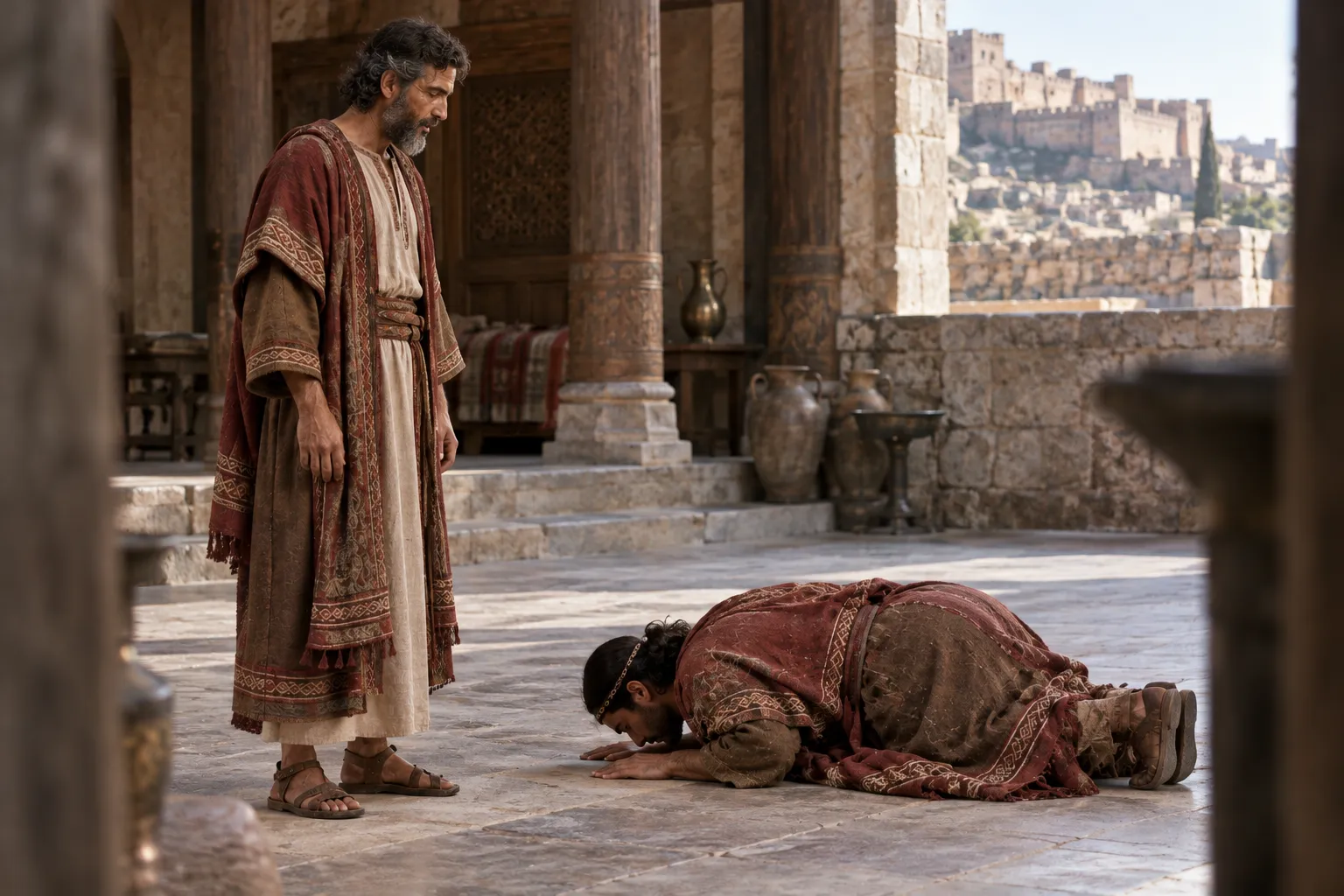 Mephibosheth before David (2 Samuel 9:6–8)