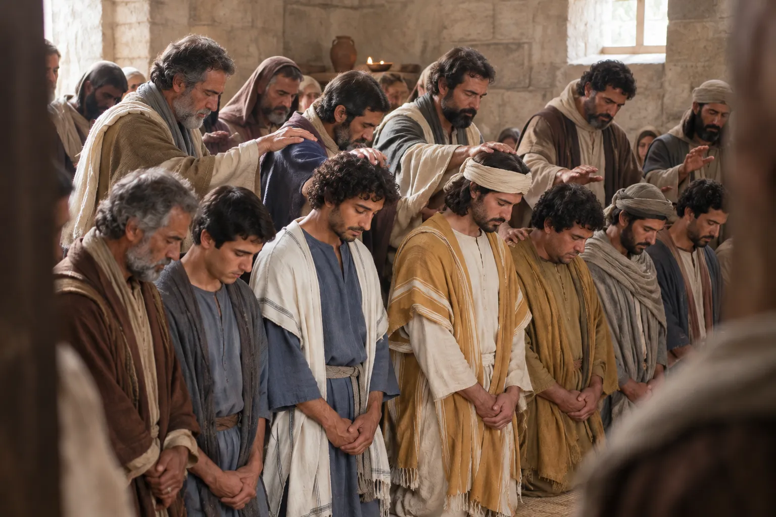 The seven presented to the apostles (Acts 6:5–6)