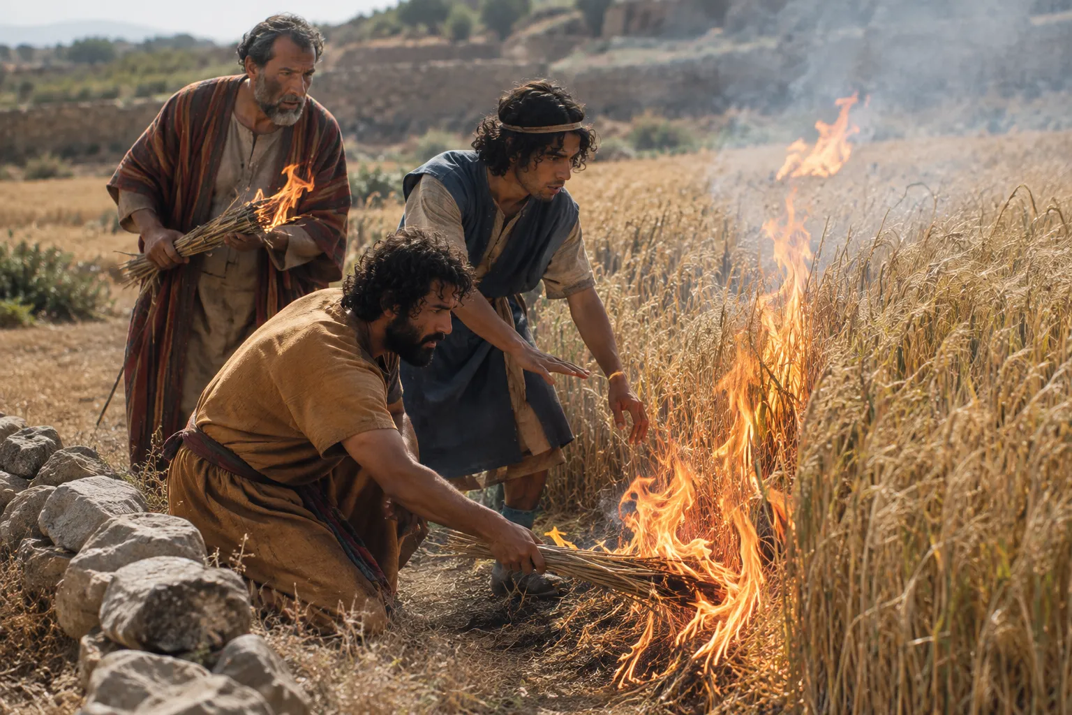 Absalom’s servants burn Joab’s barley (2 Samuel 14:30)