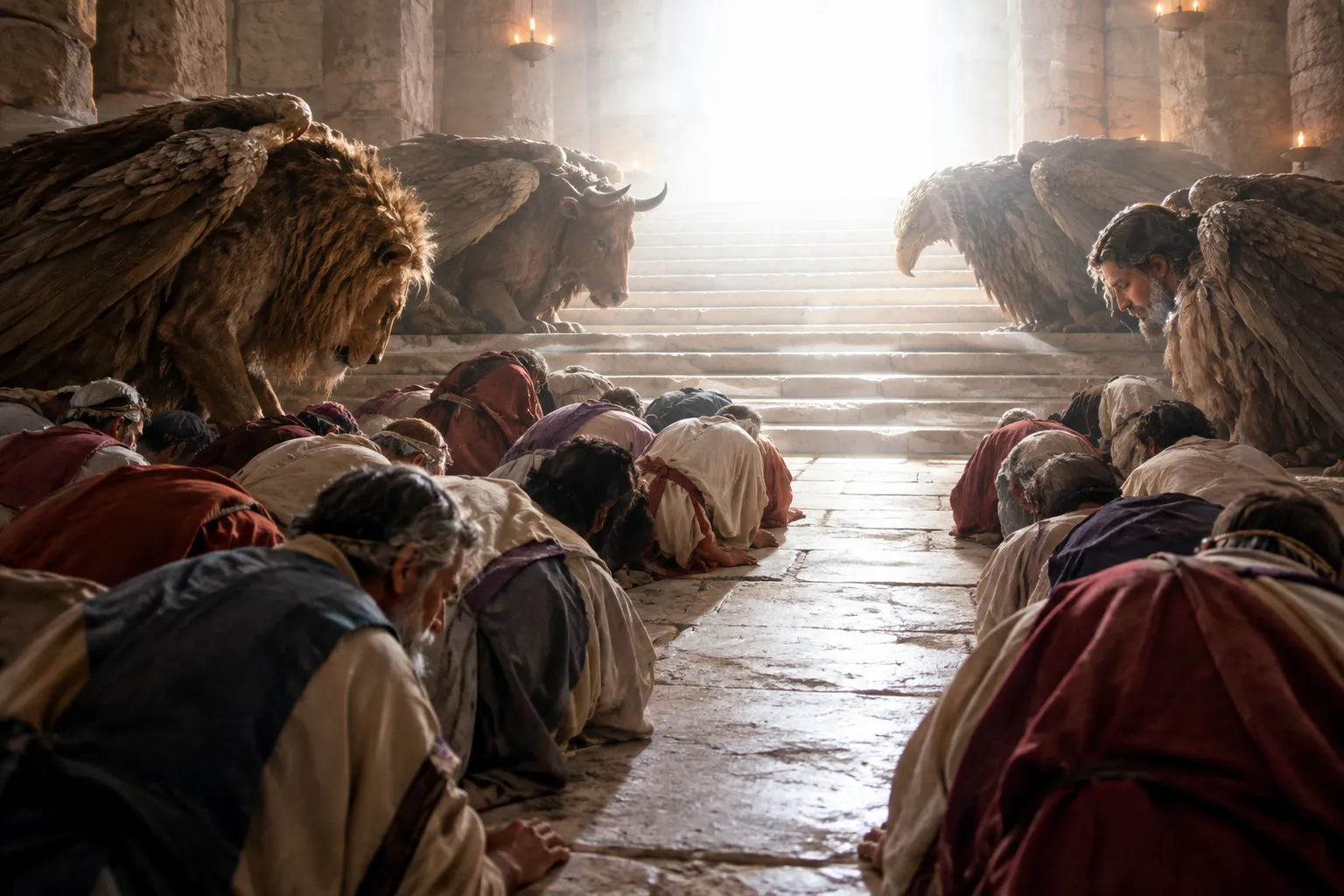 Worship before the throne (Revelation 19:4–5)