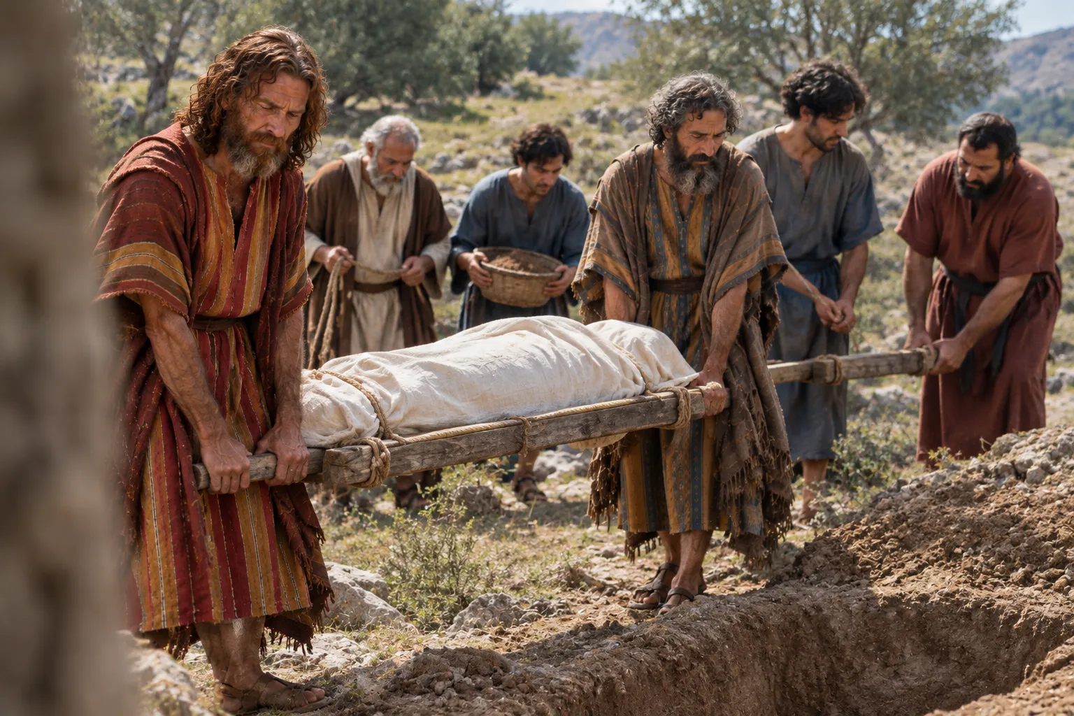 Esau and Jacob bury Isaac at Mamre (Genesis 35:27–29)