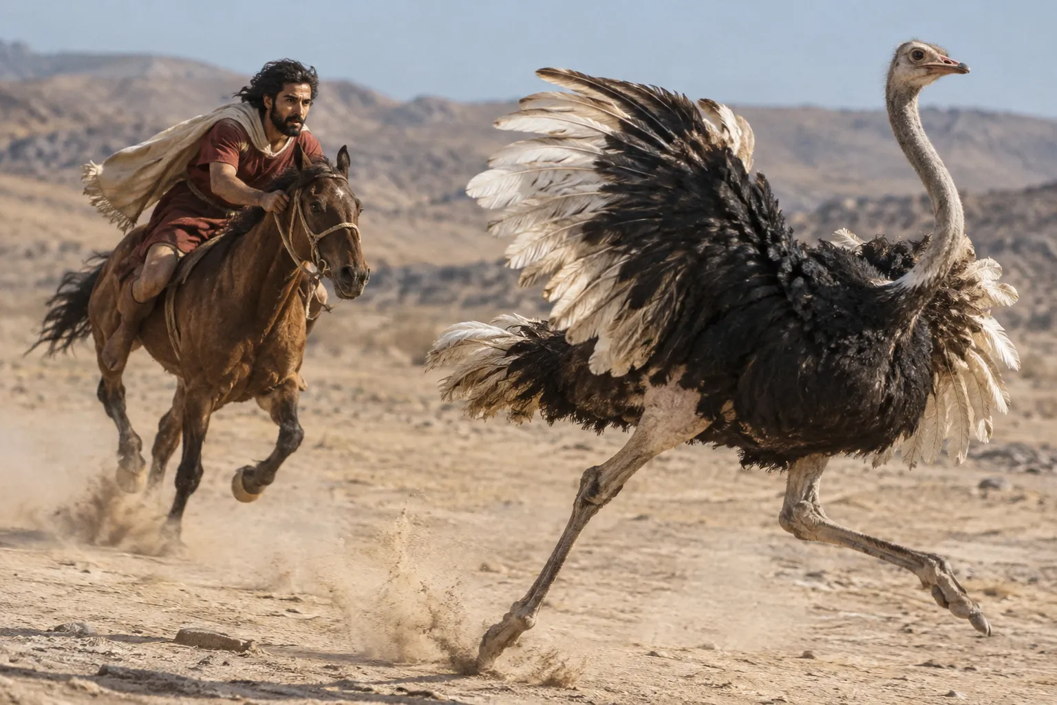 The ostrich outruns the horse (Job 39:13–18)