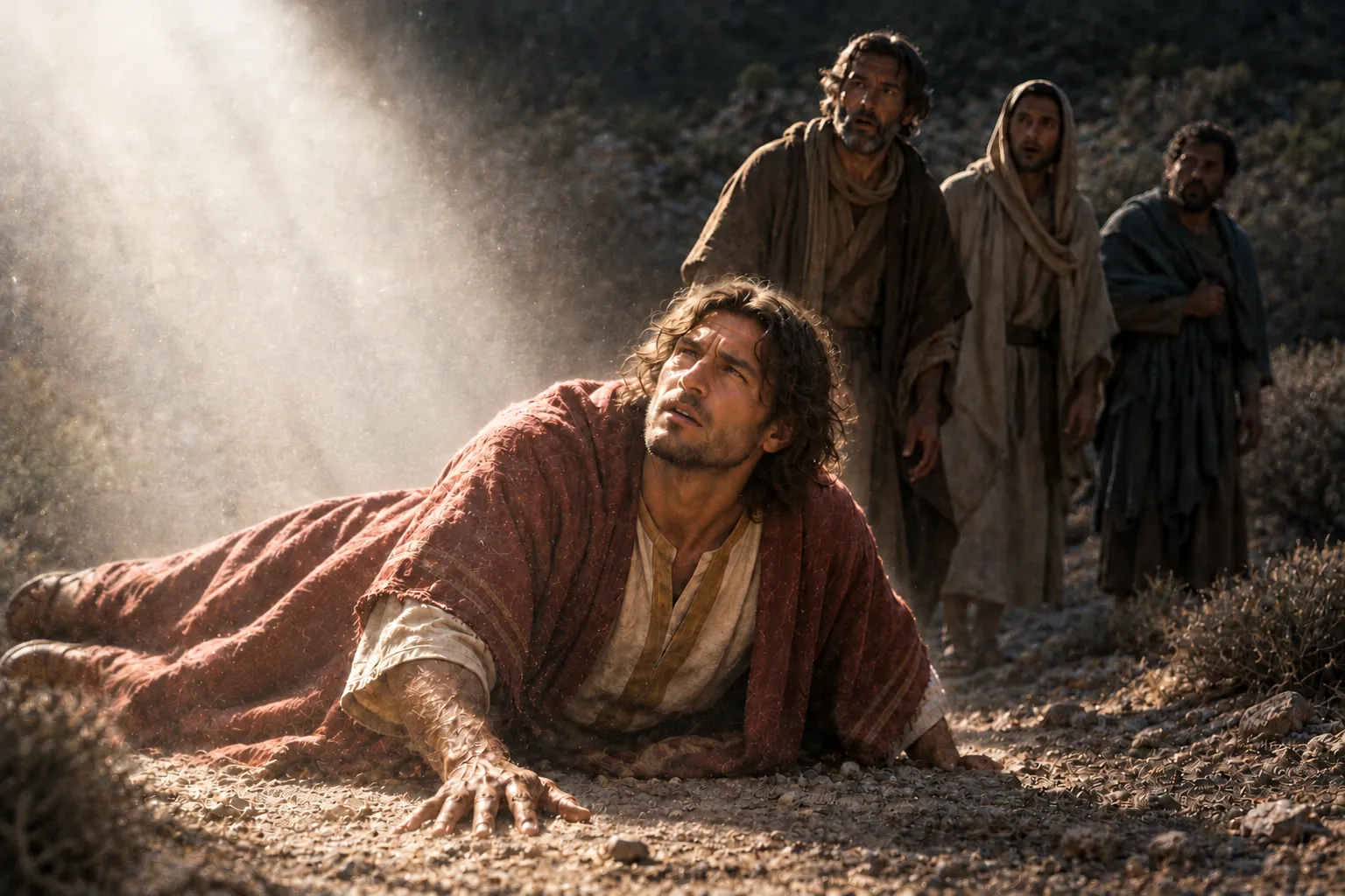Saul falls before the heavenly light (Acts 9:3–7)