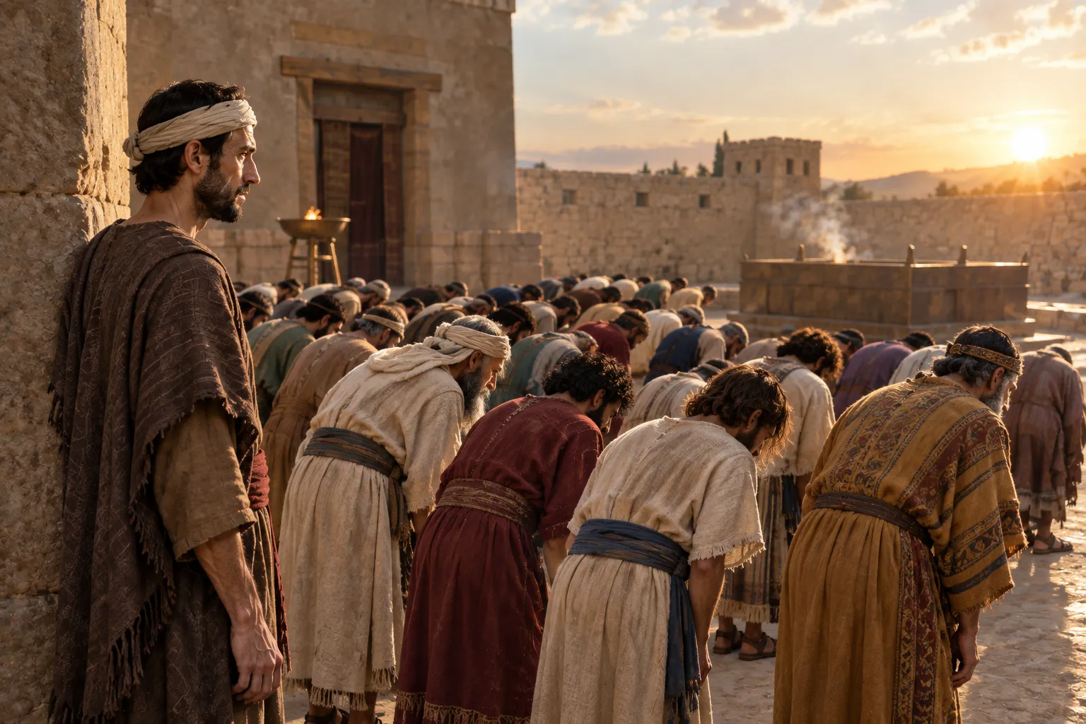 The men bow east to the sun (Ezekiel 8:16–18)