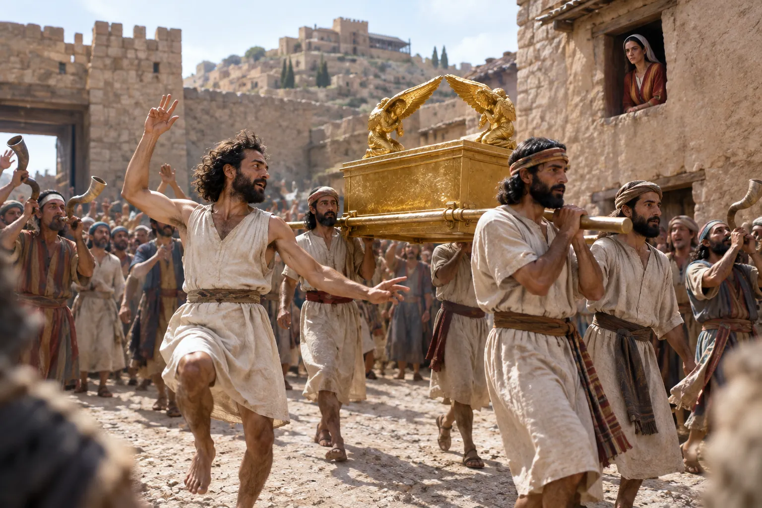 David dances before the ark (2 Samuel 6:13–16)