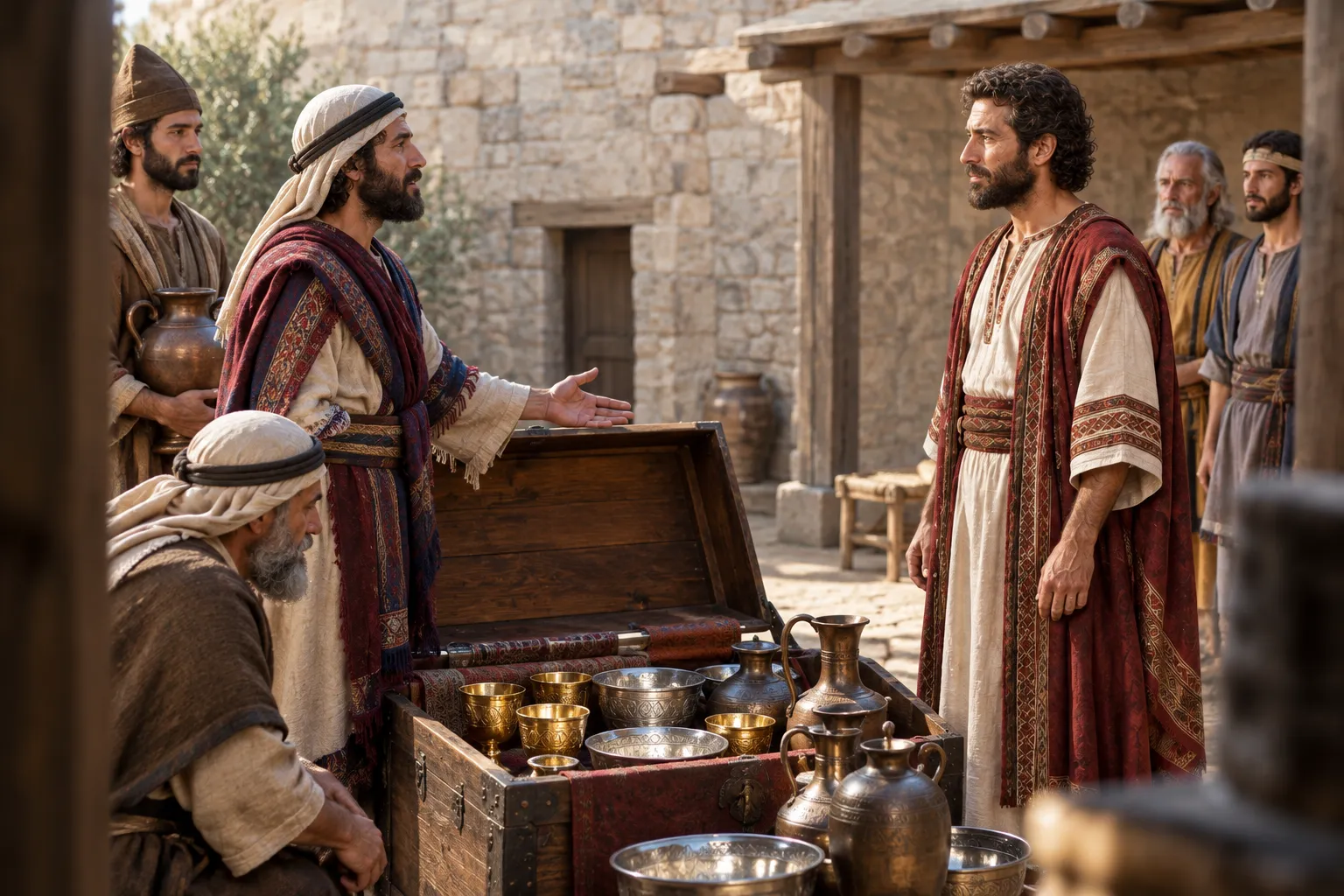 Hadoram brings Tou’s gifts to David (1 Chronicles 18:9–11)