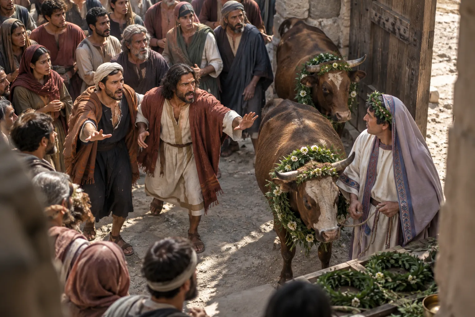 The apostles interrupt the sacrifice (Acts 14:13–18)