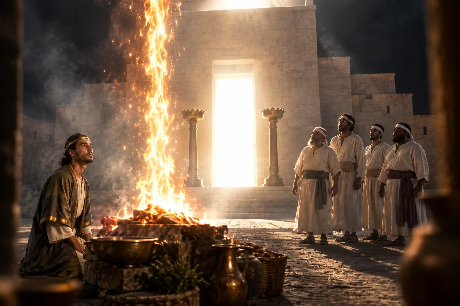 Fire descends at the dedication (2 Chronicles 7:1–2)