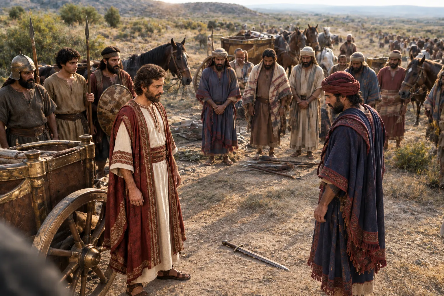 Hadadezer yields his captured chariot force (1 Chronicles 18:3–4)