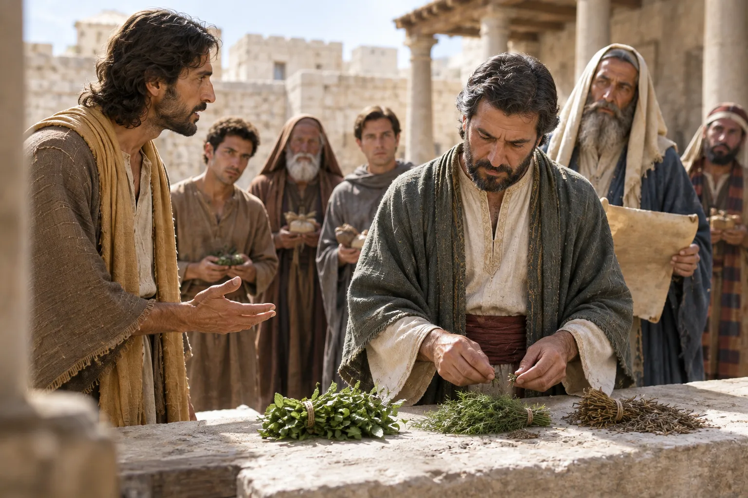 Tithes of mint, dill, and cumin (Matthew 23:23–24)