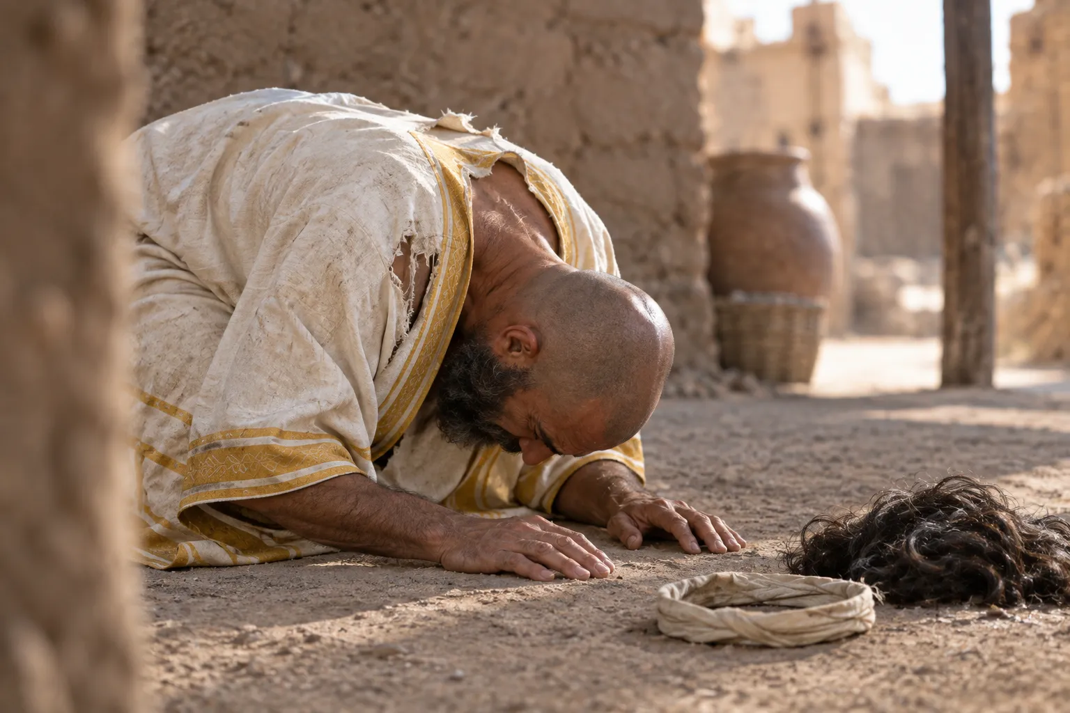 Job worships after the losses (Job 1:20–22)