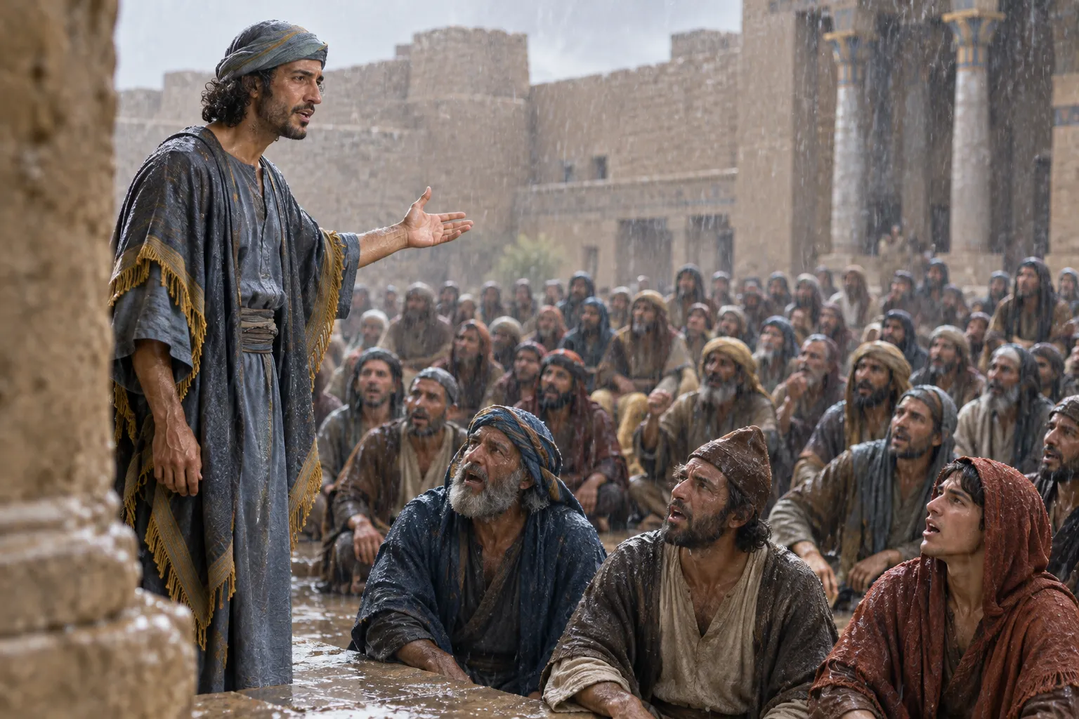 The rain-soaked assembly answers Ezra (Ezra 10:9–12)