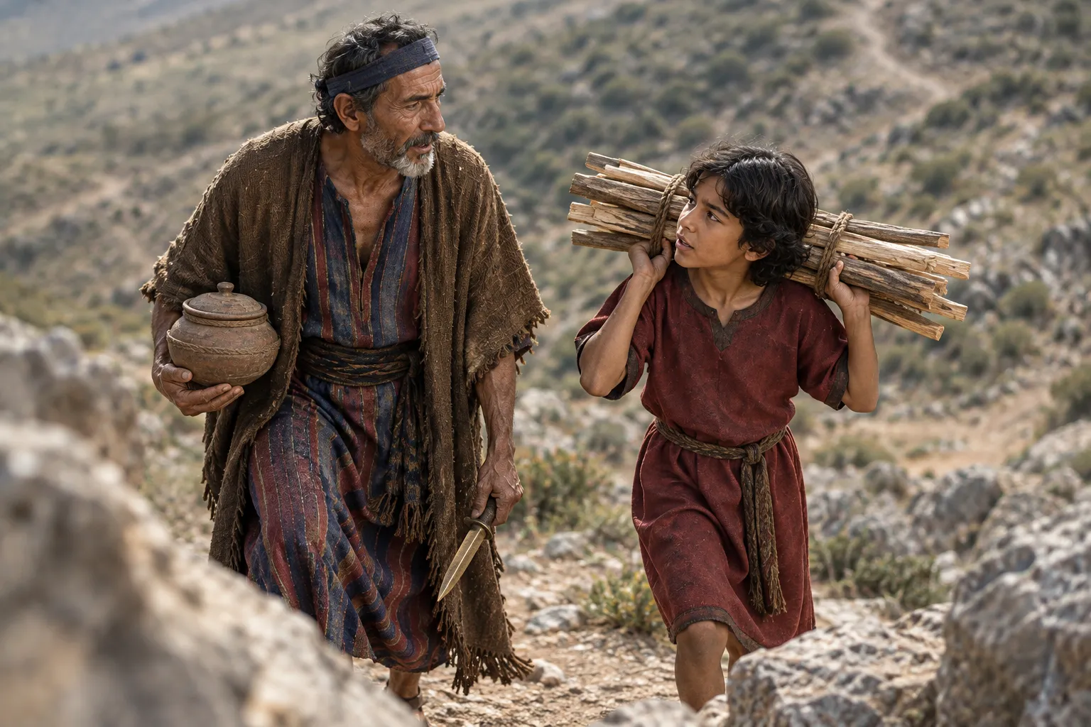 Father and son walk on together (Genesis 22:6–8)