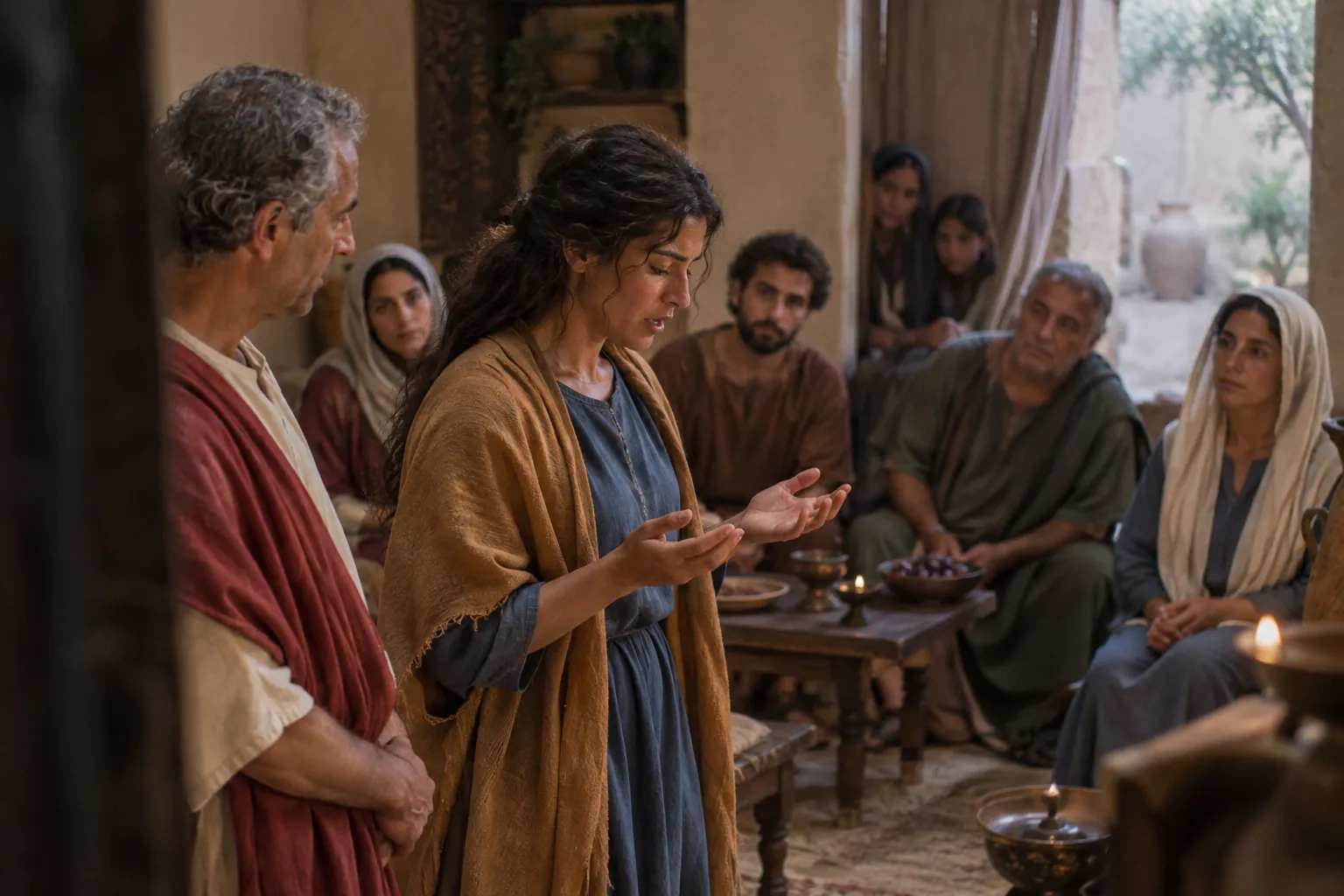 A woman prays with her head uncovered (1 Corinthians 11:4–16)