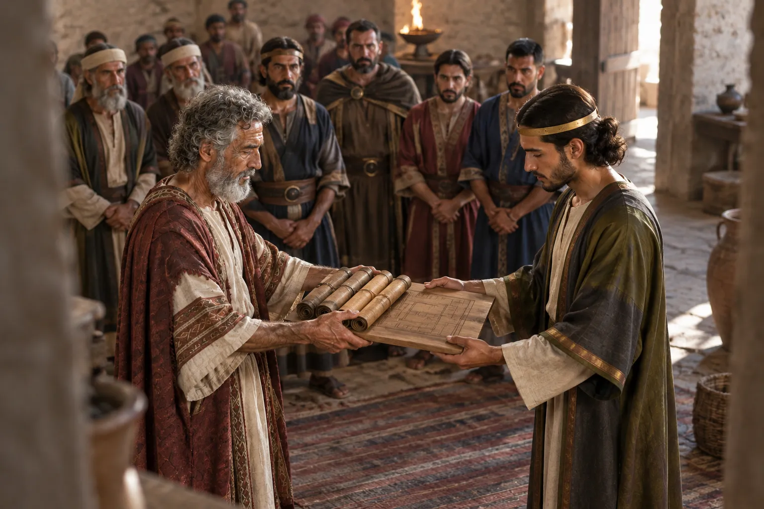 David entrusts the temple plans to Solomon (1 Chronicles 28:11–19)