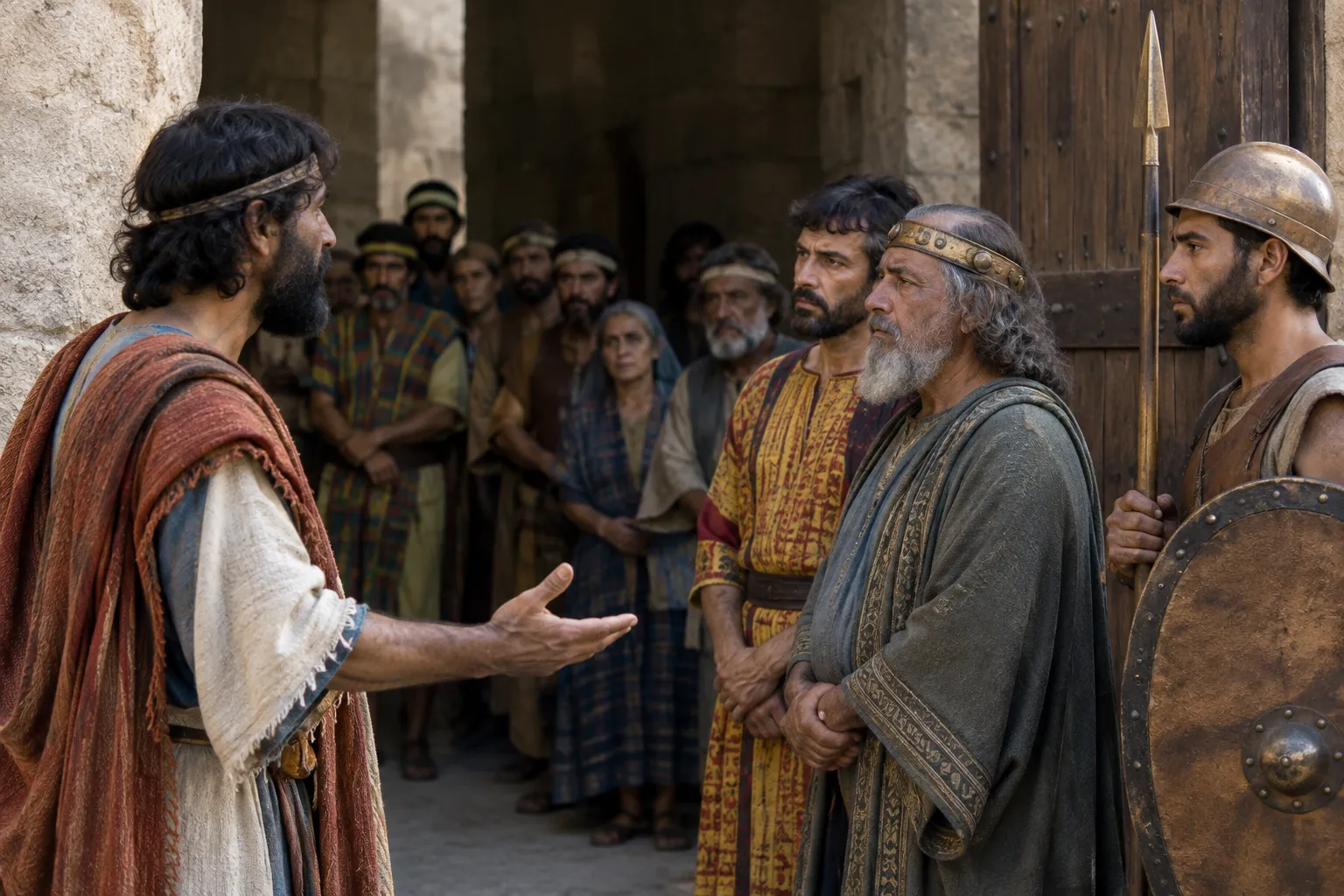 Peace is offered at the city gate (Deuteronomy 20:10–12)