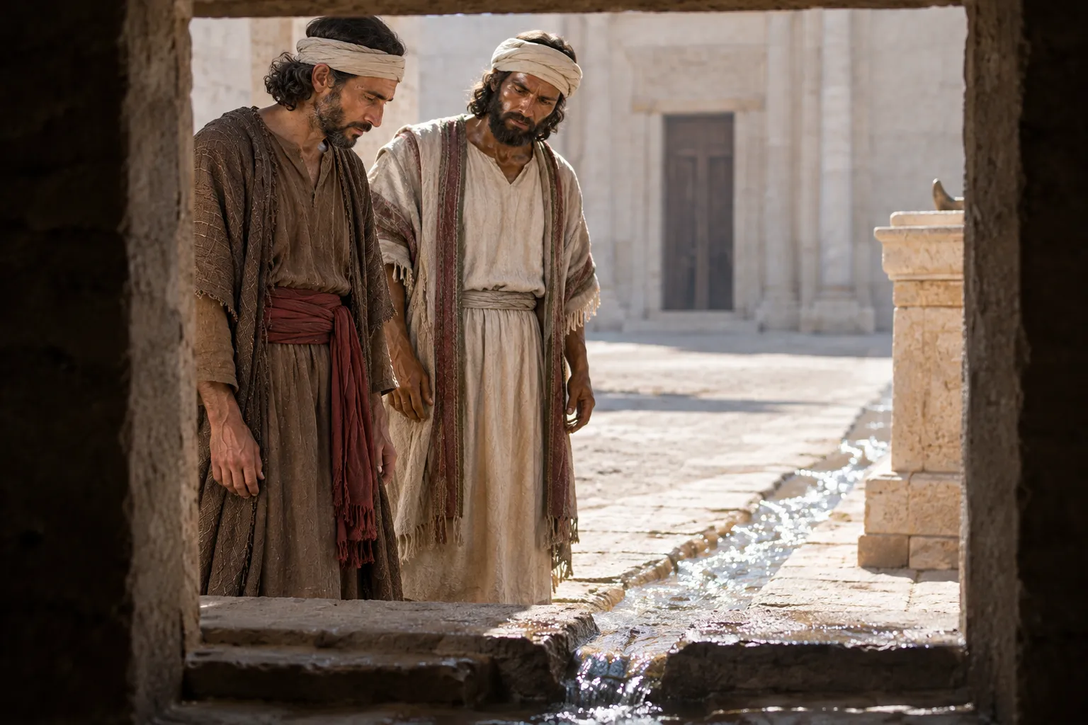 Water flows from the sanctuary (Ezekiel 47:1–2)