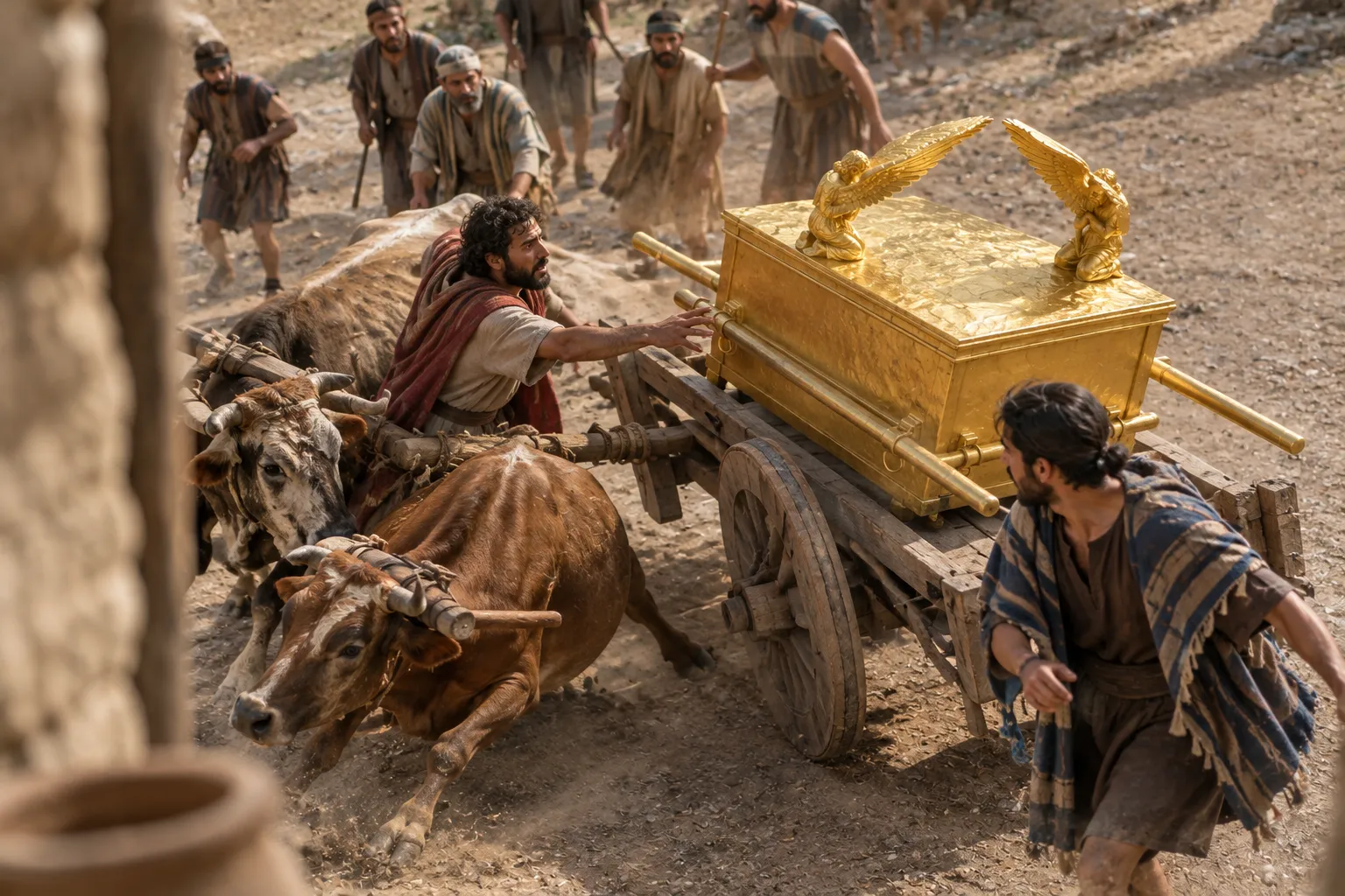 Uzzah reaches for the ark (2 Samuel 6:6–7)
