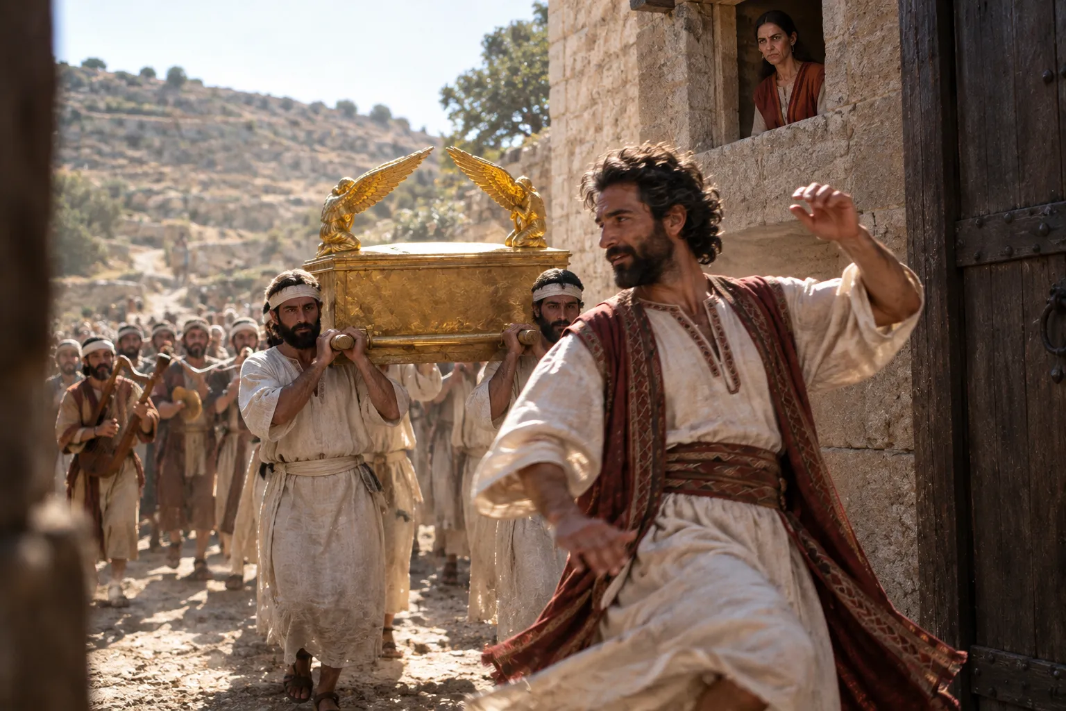 Michal watches David dance (1 Chronicles 15:29)