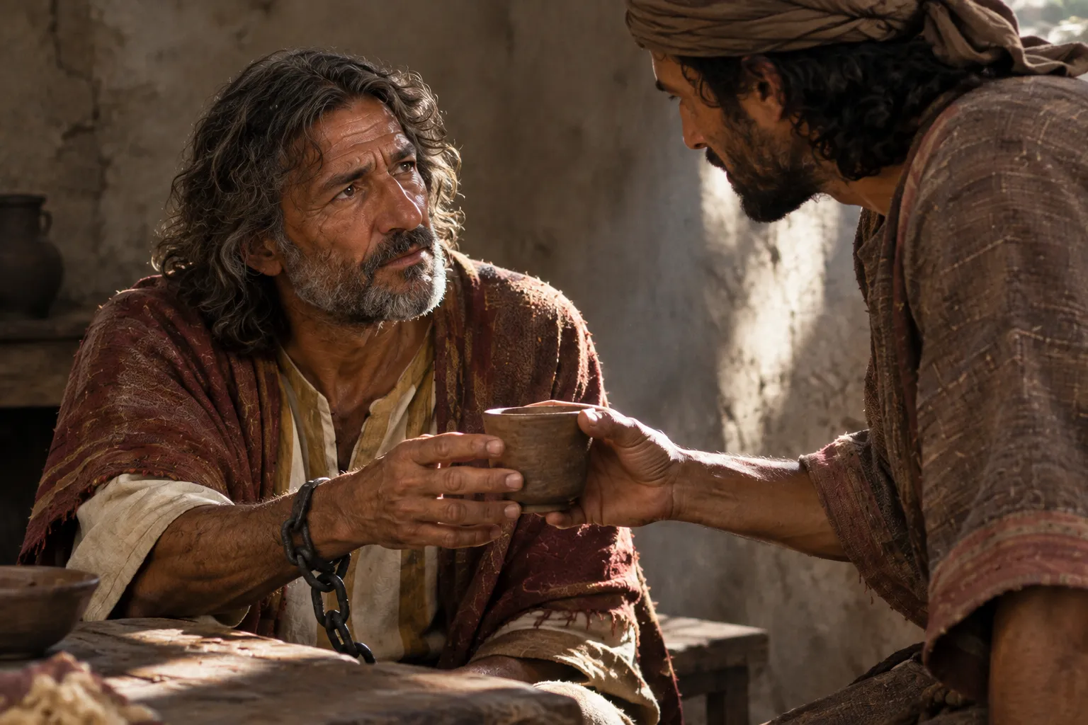 Onesimus ministers to Paul in chains (Philemon 1:9–13)