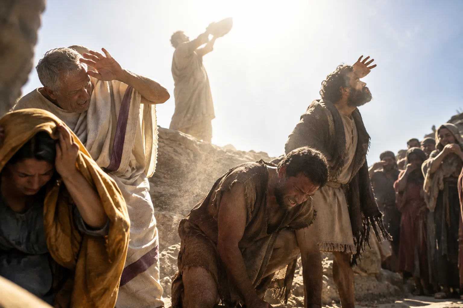 The sun scorches the people (Revelation 16:8–9)