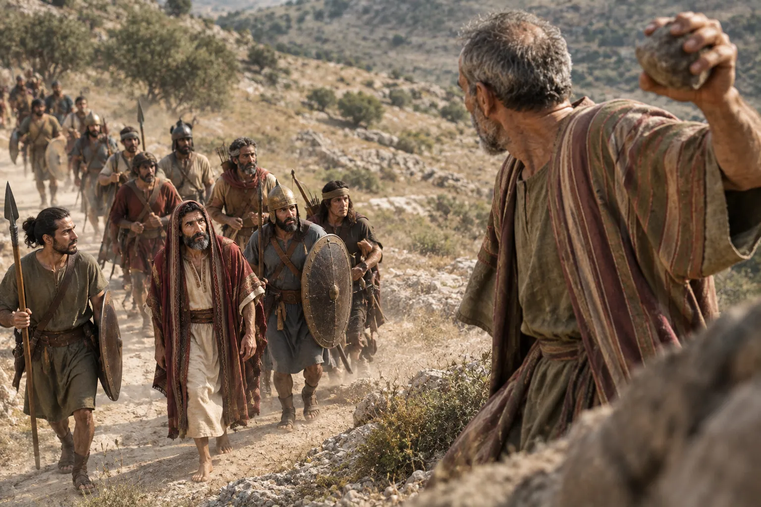 Shimei attacks from the ridge (2 Samuel 16:5–13)