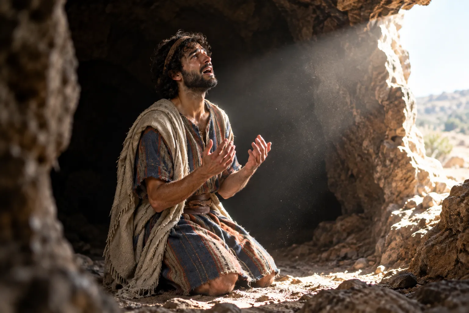 David pours out his complaint in the cave (Psalms 142:1–2)