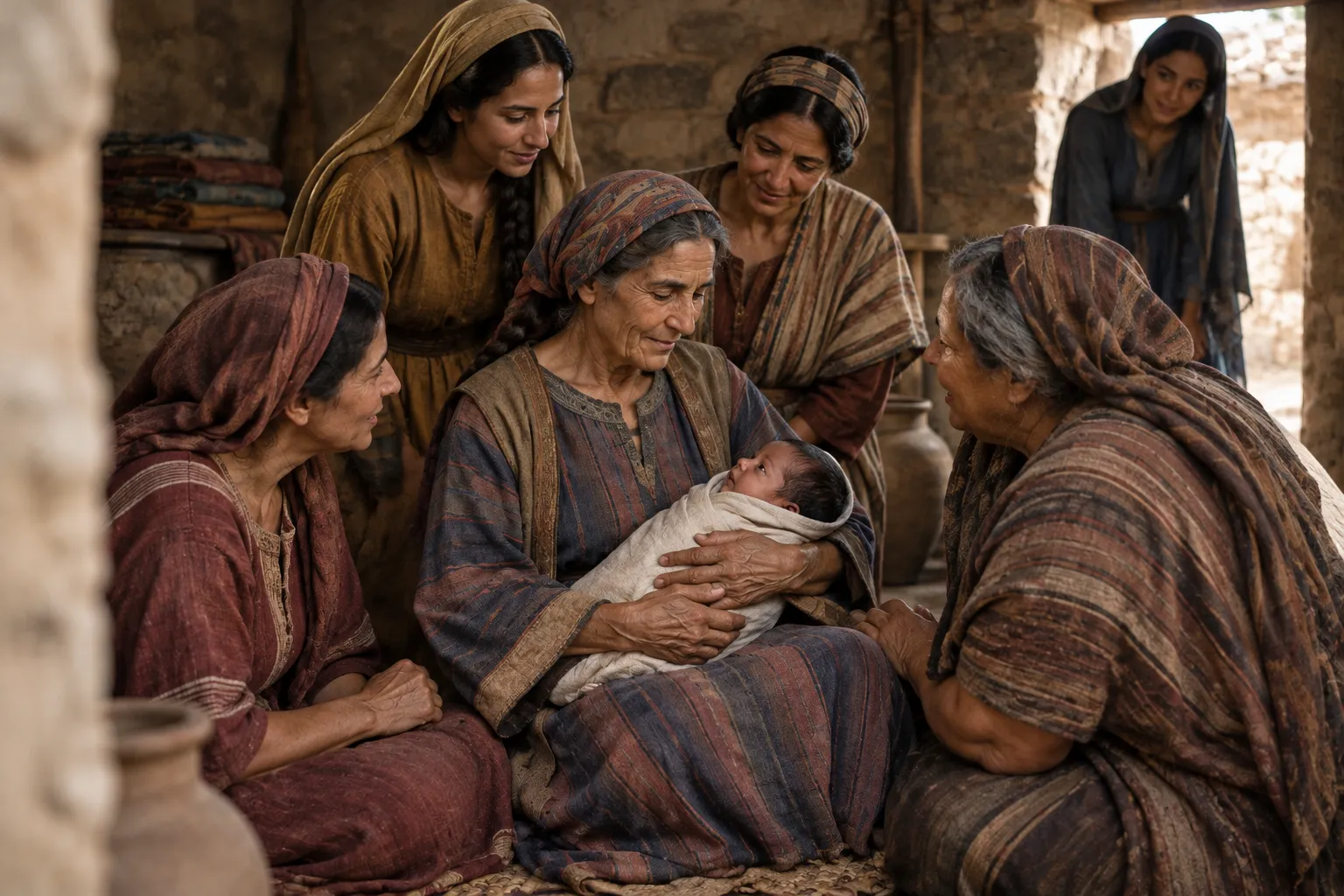 Naomi receives Obed (Ruth 4:13–17)