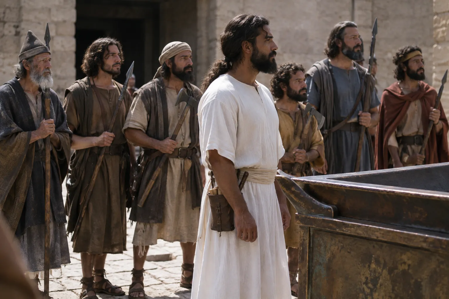 Seven men stand beside the bronze altar (Ezekiel 9:1–2)