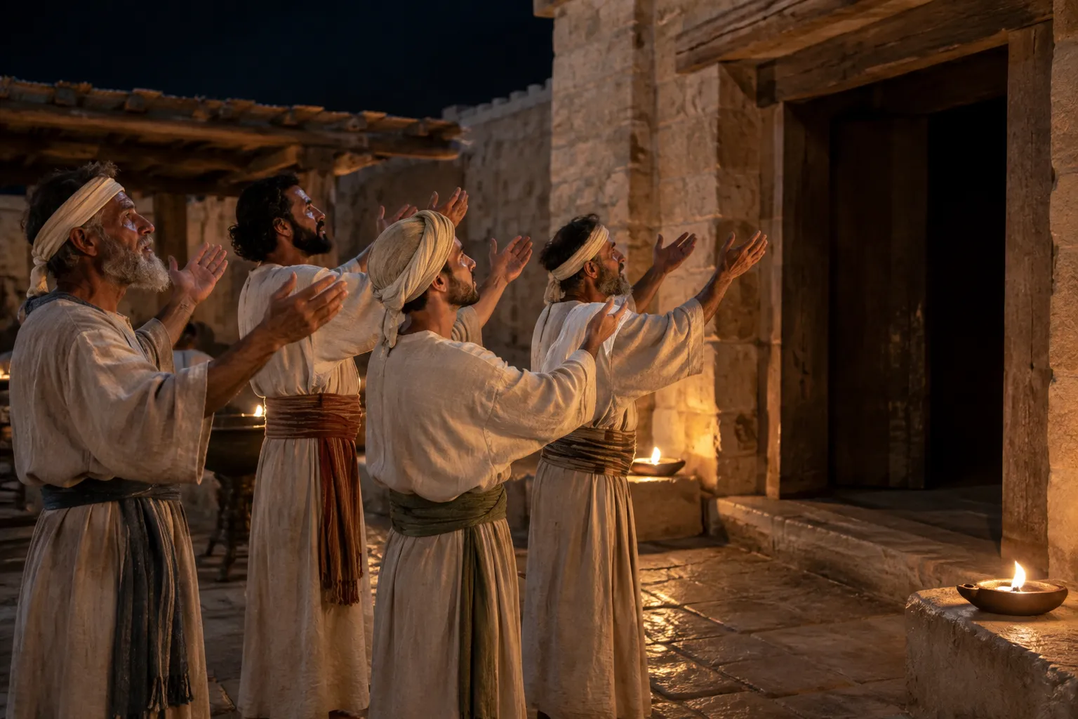 Night servants lift their hands in Zion (Psalms 134:1–3)