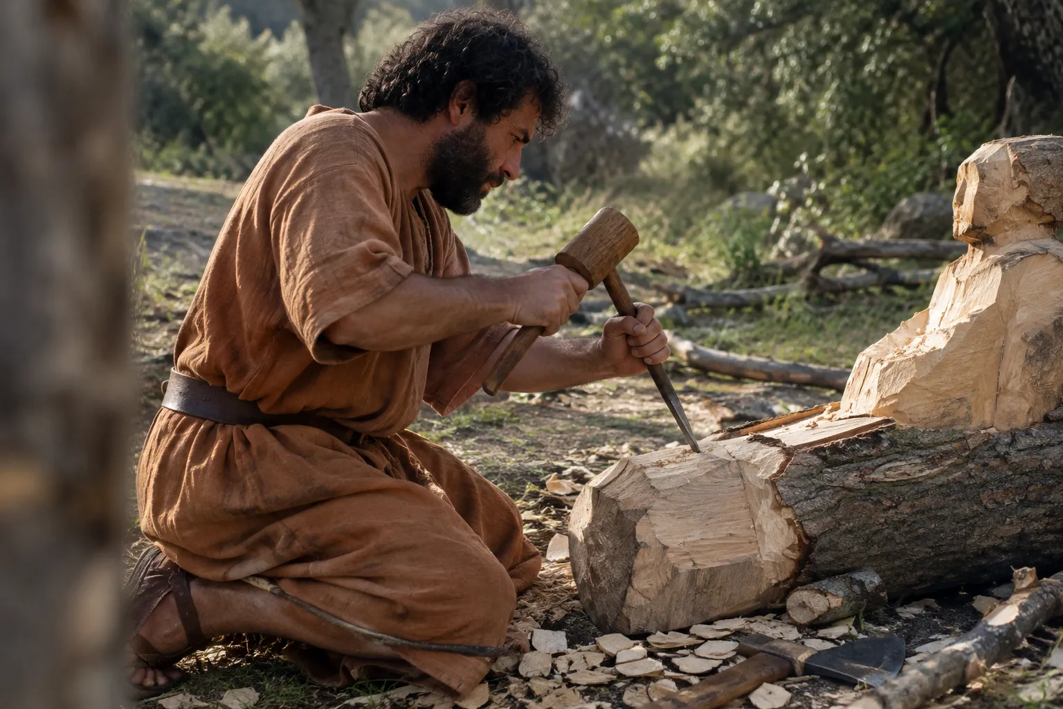 A tree shaped by human hands (Jeremiah 10:3)