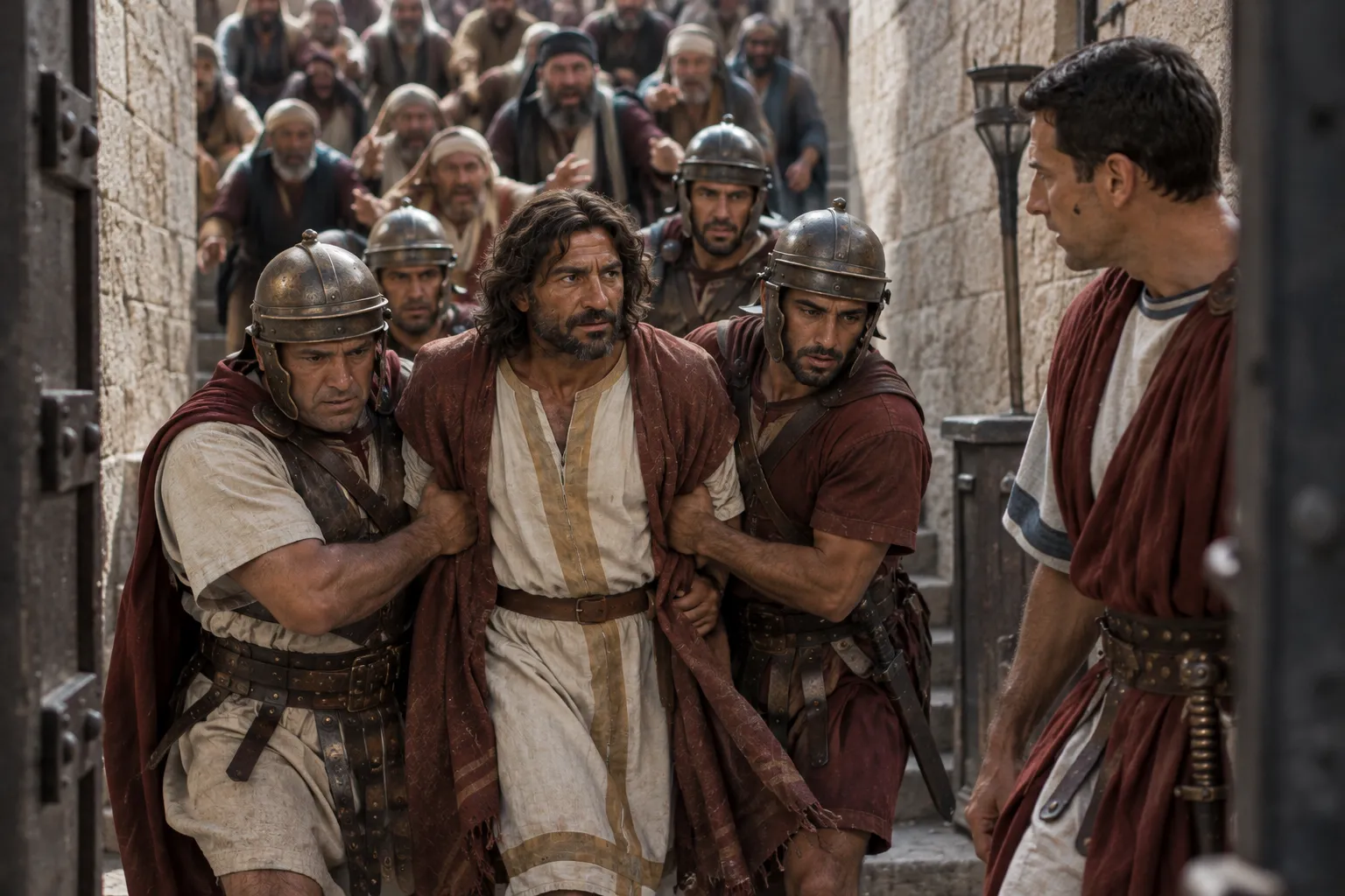 Soldiers remove Paul by force (Acts 23:9–10)