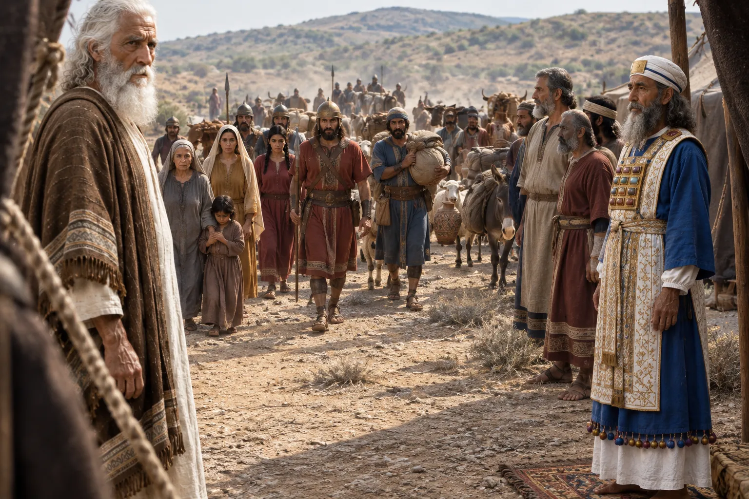 The returning force reaches the camp (Numbers 31:11–13)