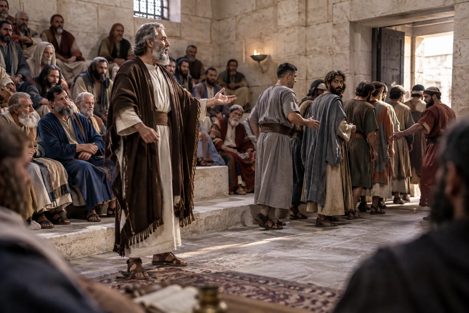 Gamaliel rises in the council (Acts 5:33–35)