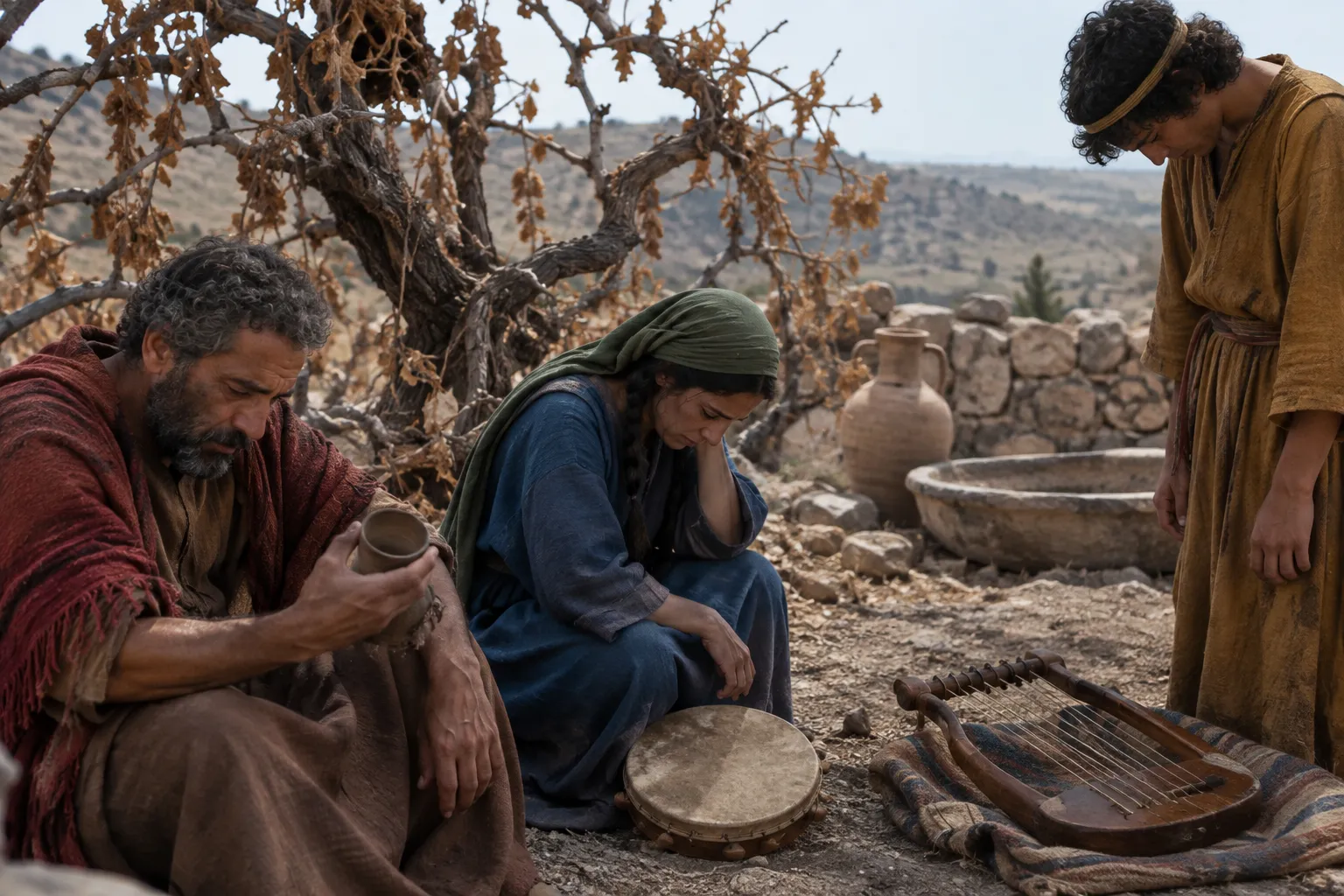 The vine withers (Isaiah 24:7–9)