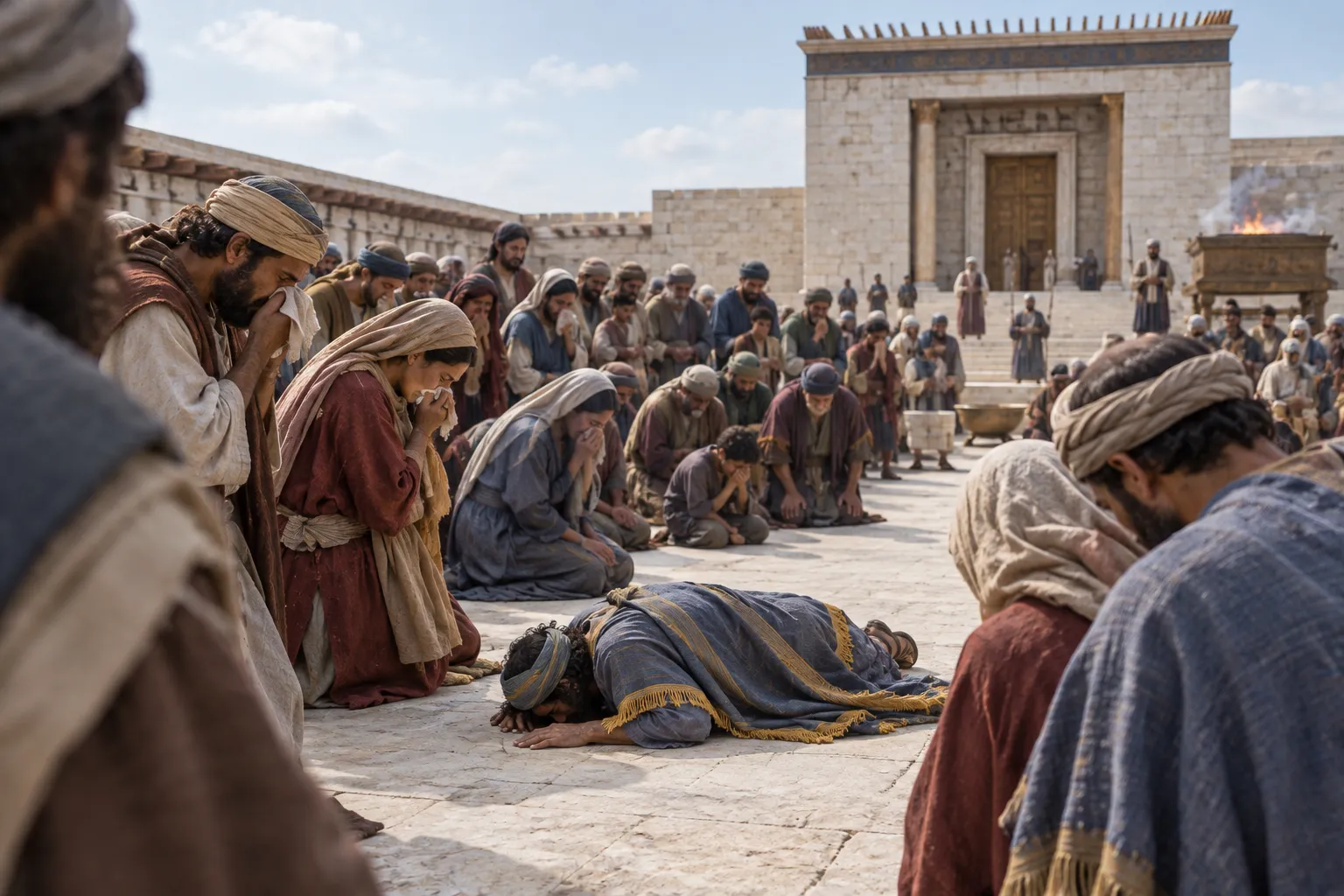 Ezra and the assembly weep before the house of God (Ezra 10:1)