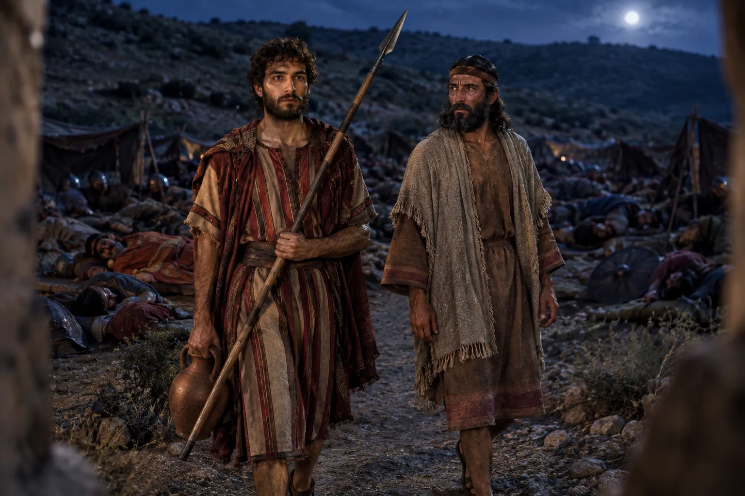 David carries away the spear and jug (1 Samuel 26:12)