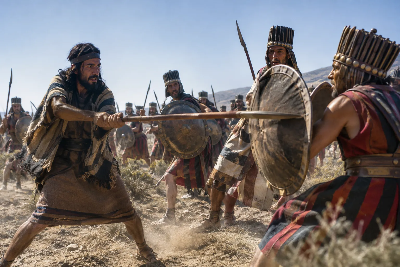 Shamgar fights with an oxgoad (Judges 3:31)