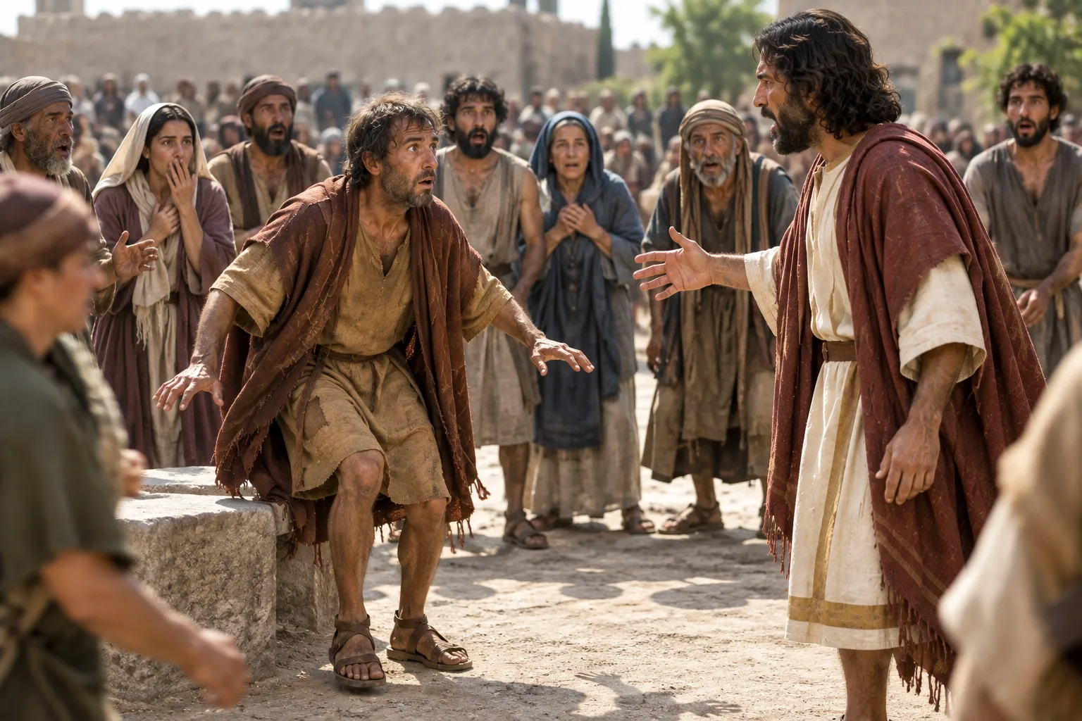 The man born lame stands in Lystra (Acts 14:8–11)