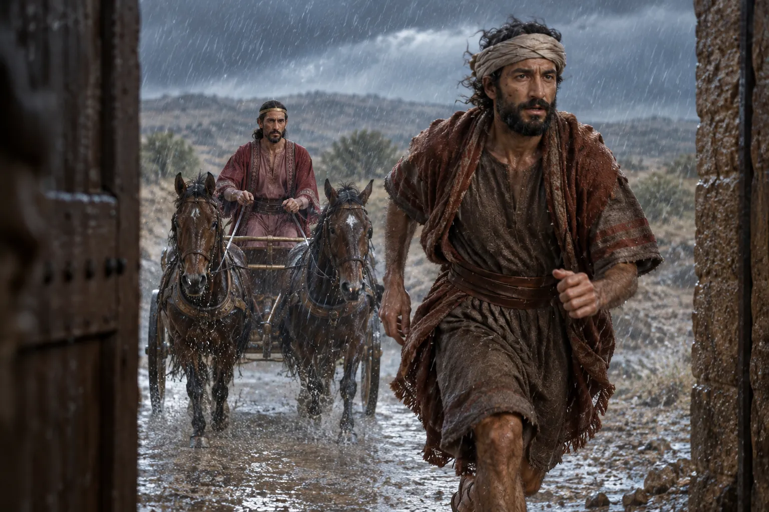 Elijah Runs Ahead of Ahab (1 Kings 18:45–46)